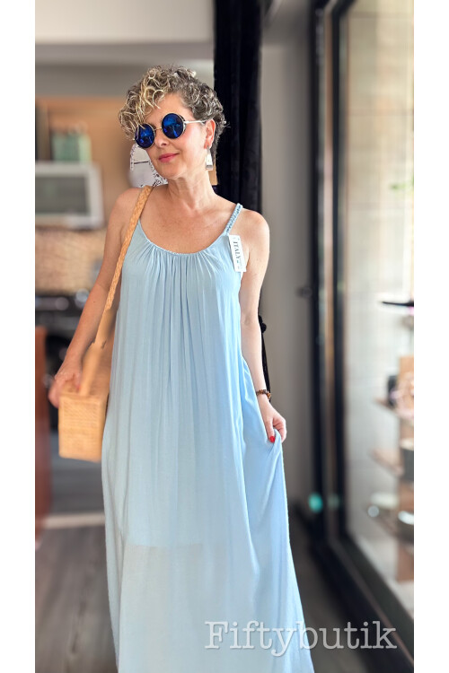 Fierro İtalyan Askılı Salaş Detay Elbise Bebe Mavi