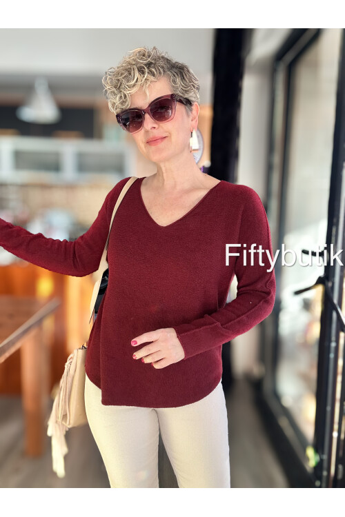 Fikka İtalyan V Yaka Angora Oval Triko Bordo