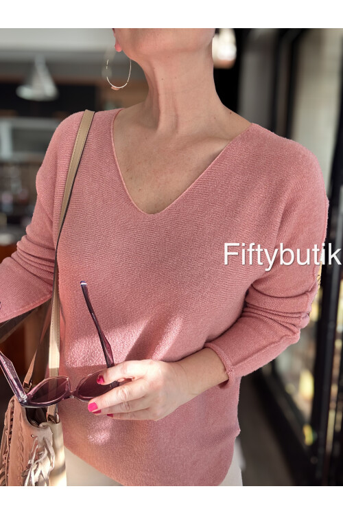 Fikka İtalyan V Yaka Angora Oval Triko Pudra