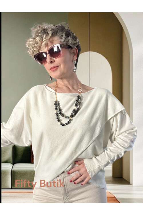 Fulle Tasarım Çapraz Triko Ekru