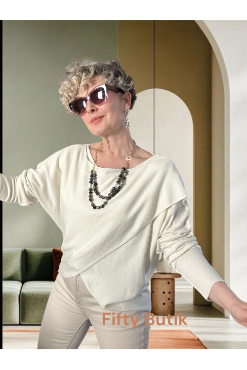 Fulle Tasarım Çapraz Triko Ekru