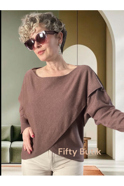 Fulle Tasarım Çapraz Triko Kahve