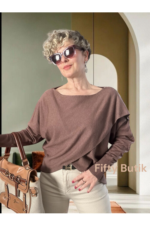 Fulle Tasarım Çapraz Triko Kahve