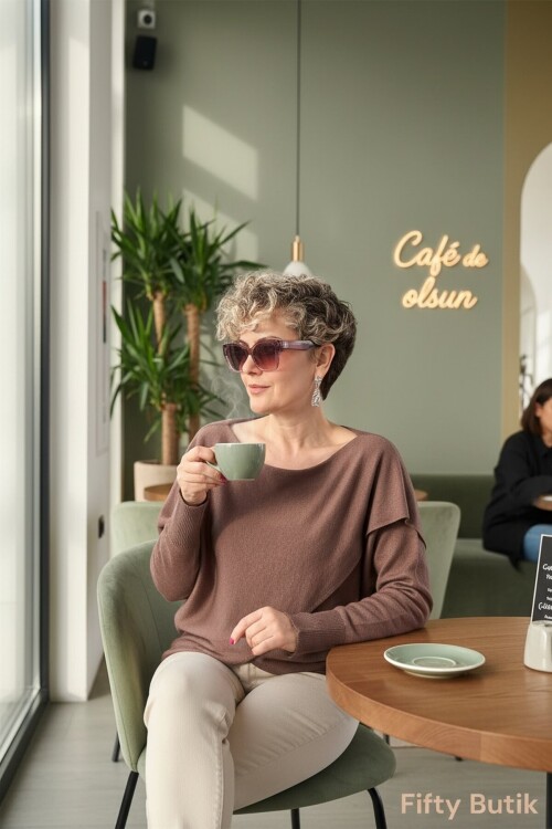 Fulle Tasarım Çapraz Triko Kahve