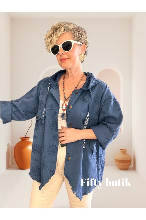 Galli İtalyan Asimetrik Cep Kapşonlu Ceket İndigo