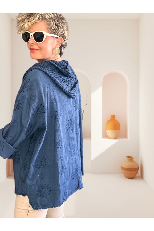 Galli İtalyan Asimetrik Cep Kapşonlu Ceket İndigo