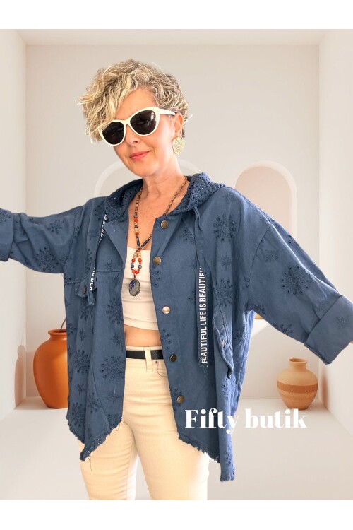 Galli İtalyan Asimetrik Cep Kapşonlu Ceket İndigo