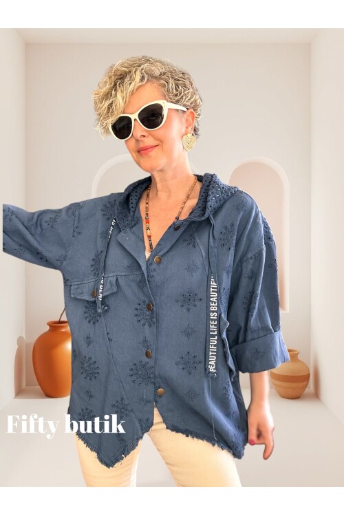 Galli İtalyan Asimetrik Cep Kapşonlu Ceket İndigo