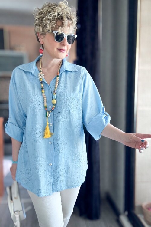 Gesso İtalyan Çiçek Fisto Detay Gömlek Bebe Mavi