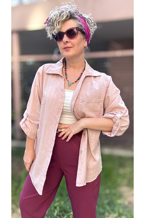 Gesso İtalyan Çiçek Fisto Detay Gömlek Pudra