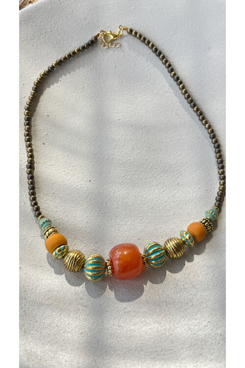 Harmony Pirinç Cam Etnik Kolye