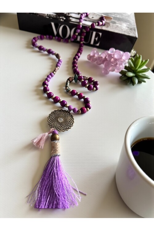 Hond Mor Tahta Tasarım Kolye