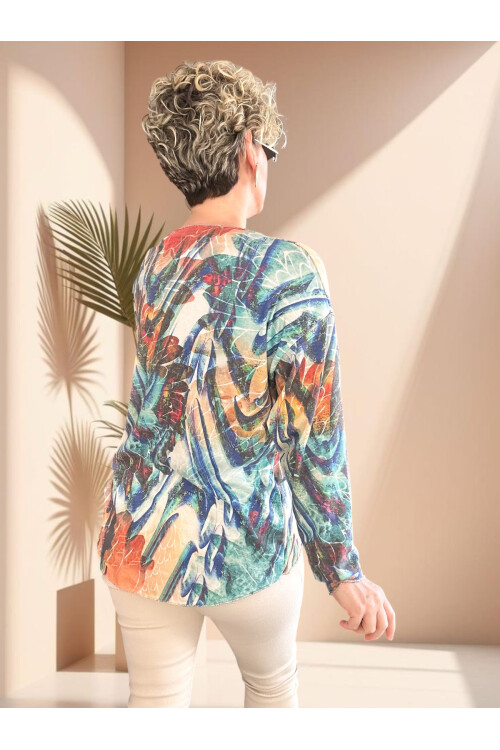 Kuffo İtalyan Renkli Baskı Desen Triko Bluz