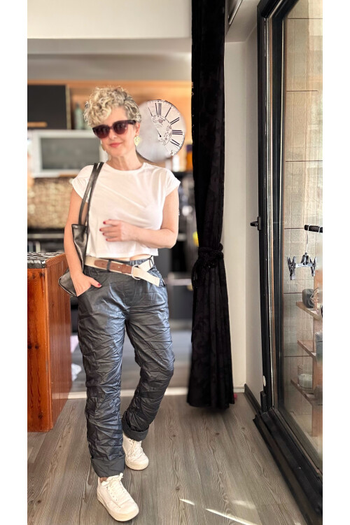 Lacco İtalyan Kemerli Deri Pantolon Antrasit