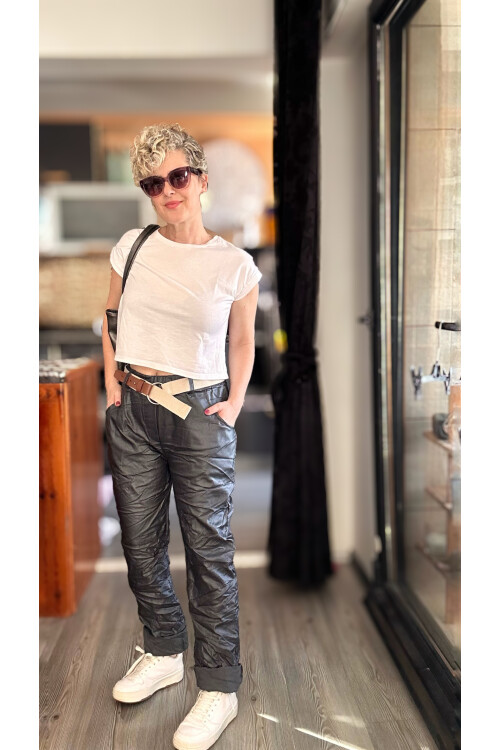 Lacco İtalyan Kemerli Deri Pantolon Antrasit