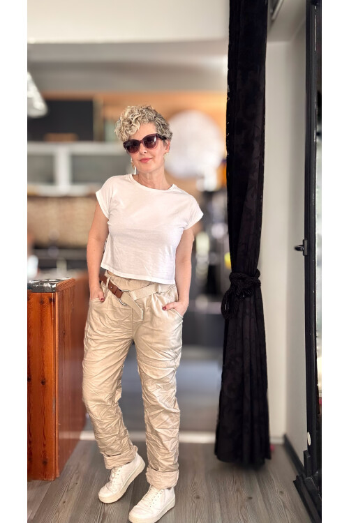 Lacco İtalyan Kemerli Deri Pantolon Bej