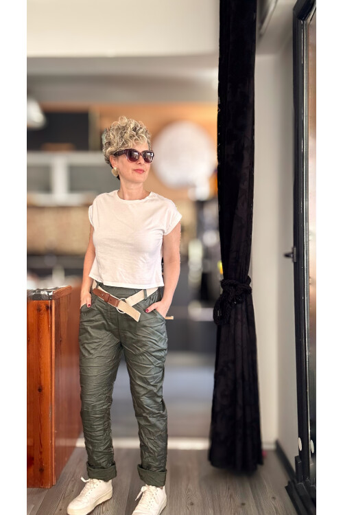 Lacco İtalyan Kemerli Deri Pantolon Haki