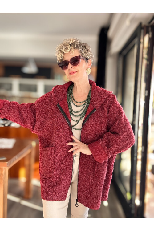 Lilly İtalyan Booklet Kapşonlu Fermuarlı Mont Bordo