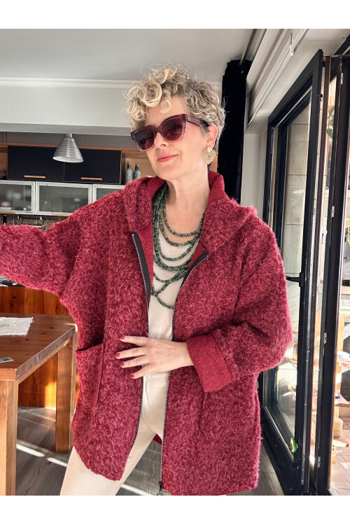 Lilly İtalyan Booklet Kapşonlu Fermuarlı Mont Bordo