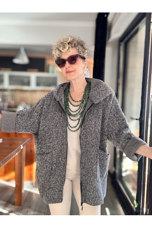 Lilly İtalyan Booklet Kapşonlu Fermuarlı Mont Gri