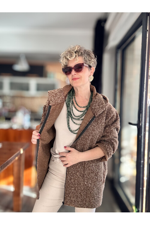 Lilly İtalyan Booklet Kapşonlu Fermuarlı Mont Kahve