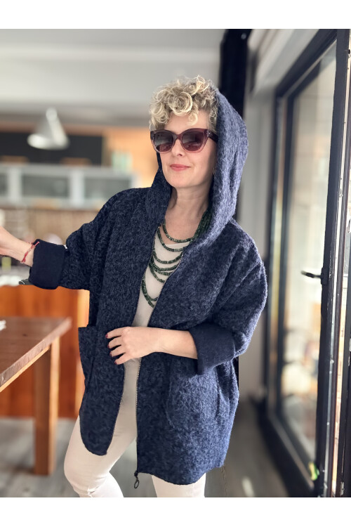 Lilly İtalyan Booklet Kapşonlu Fermuarlı Mont Lacivert