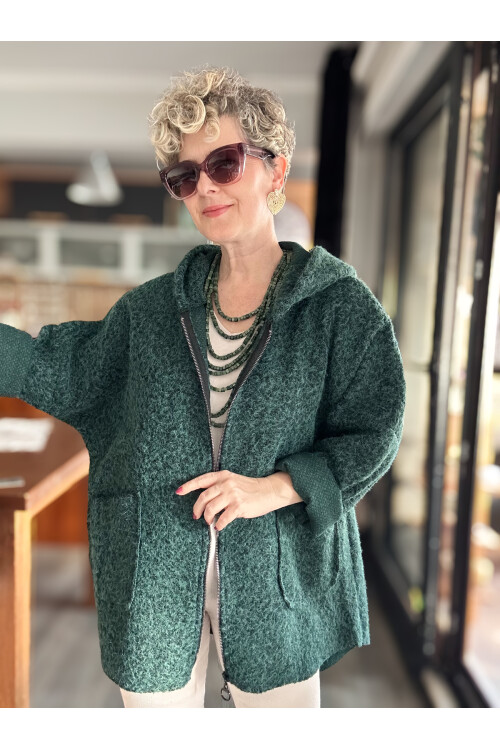 Lilly İtalyan Booklet Kapşonlu Fermuarlı Mont Zümrüt