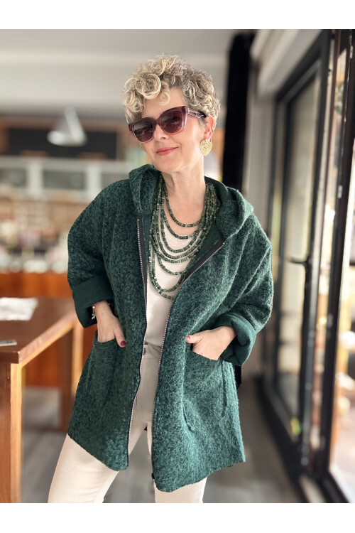 Lilly İtalyan Booklet Kapşonlu Fermuarlı Mont Zümrüt