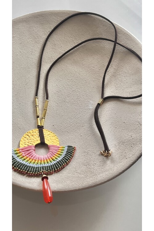 Liora Doğal Taş Etnik Kolye Pembe