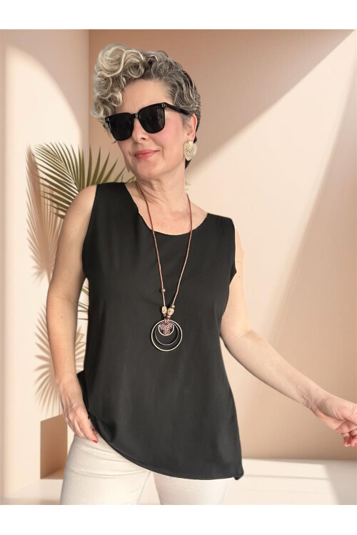 Lippa İthal Simli Düz Desen Kolyeli Triko Bluz Siyah