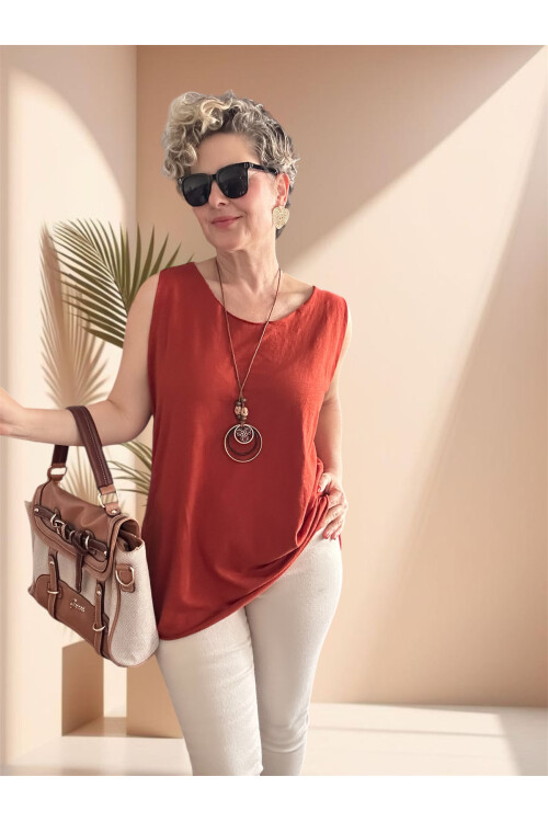 Lippa İthal Simli Düz Desen Kolyeli Triko Bluz Tarçın