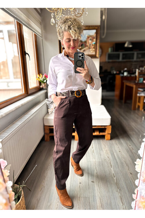 Livros İtalyan Kemer Detay Pantolon Kahverengi