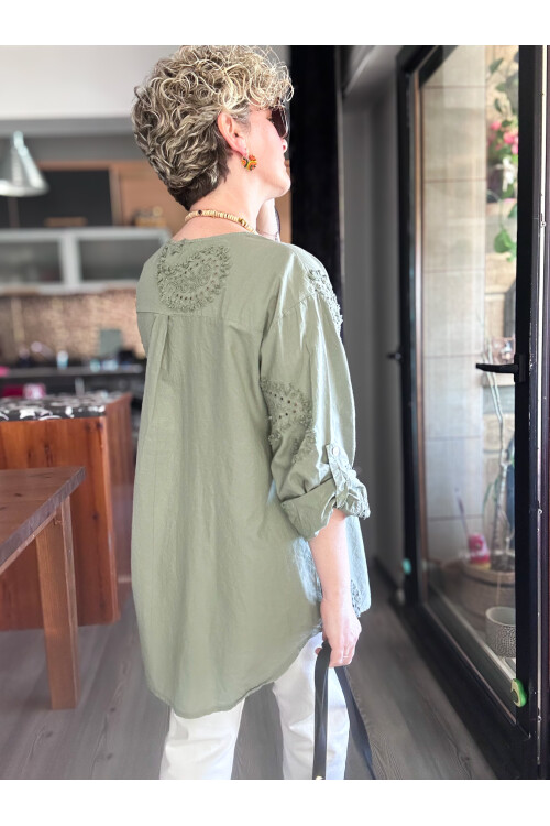 Lizza İtalyan Fisto Tahta Düğme Detay Gömlek Haki