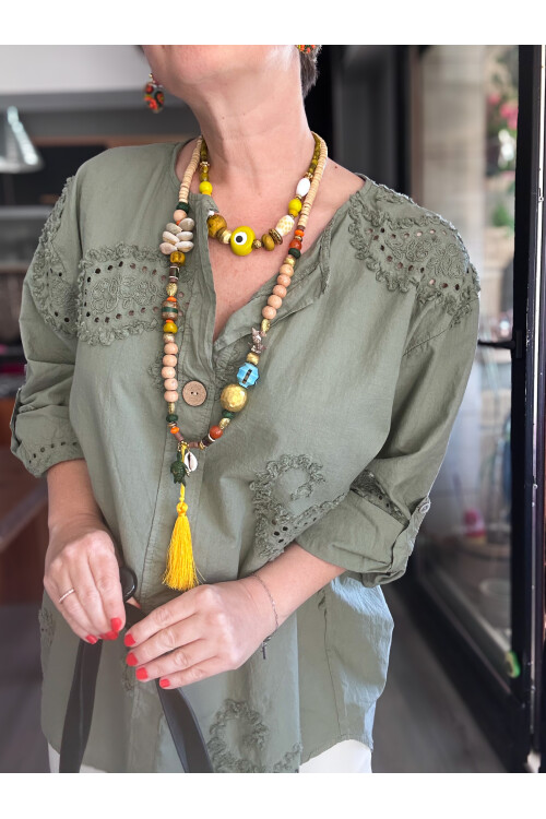 Lizza İtalyan Fisto Tahta Düğme Detay Gömlek Haki