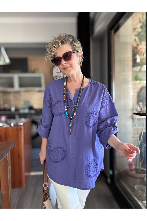 Lizza İtalyan Fisto Tahta Düğme Detay Gömlek Mor