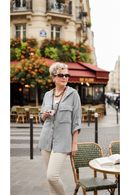 Lolly Vintage Kapşonlu Gömlek Ceket Açık Gri