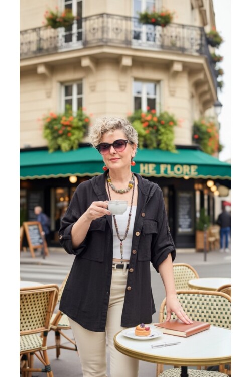 Lolly Vintage Kapşonlu Gömlek Ceket Siyah