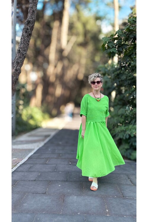 Lukka İtalyan İkili Takım Tasarım Elbise Neon Yeşil