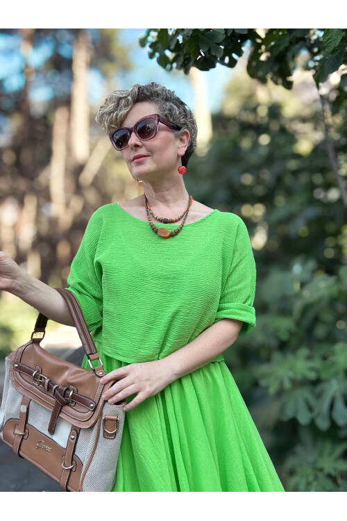 Lukka İtalyan İkili Takım Tasarım Elbise Neon Yeşil