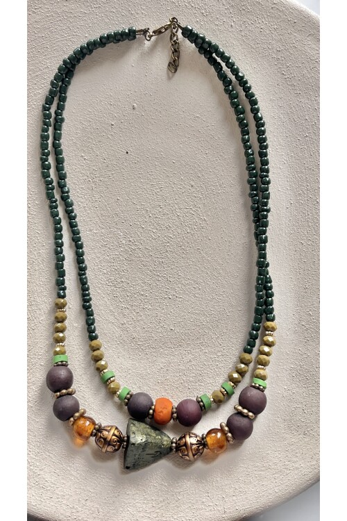 Serras Pirinç Cam Etnik Kolye