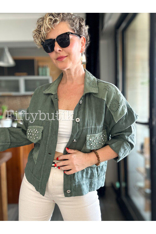 Macci İtalyan Vip Taş Detay Gömlek Ceket Haki