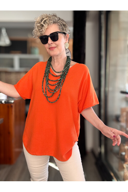 Maste İtalyan Oval Kesim Triko Bluz Oranj