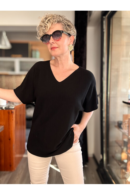 Maste İtalyan Oval Kesim Triko Bluz Siyah