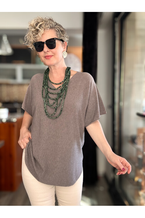 Maste İtalyan Oval Kesim Triko Bluz Vizon