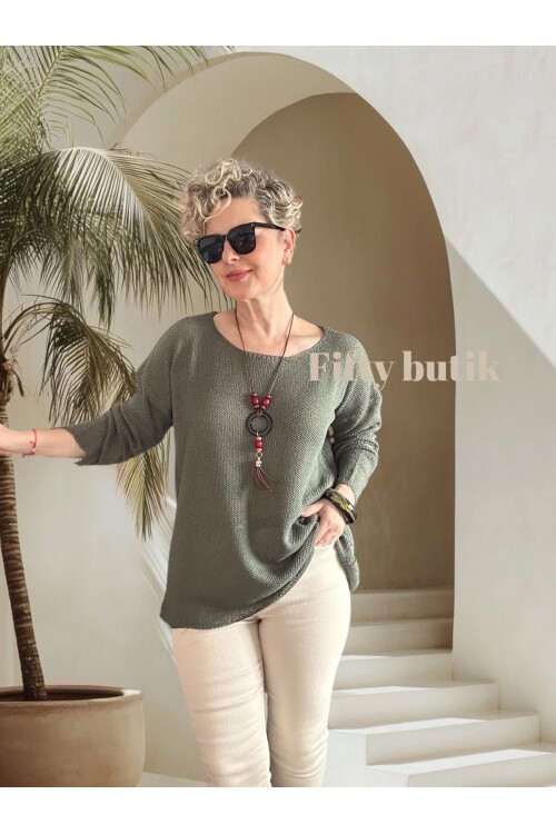 Meggis Kolyeli Tasarım Merserize Haki Yeşil