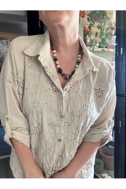 Melly İtalyan Fisto Pul Detay Gömlek Beige