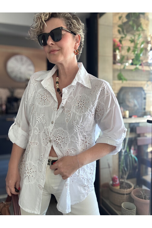 Melly İtalyan Fisto Pul Detay Gömlek Beyaz