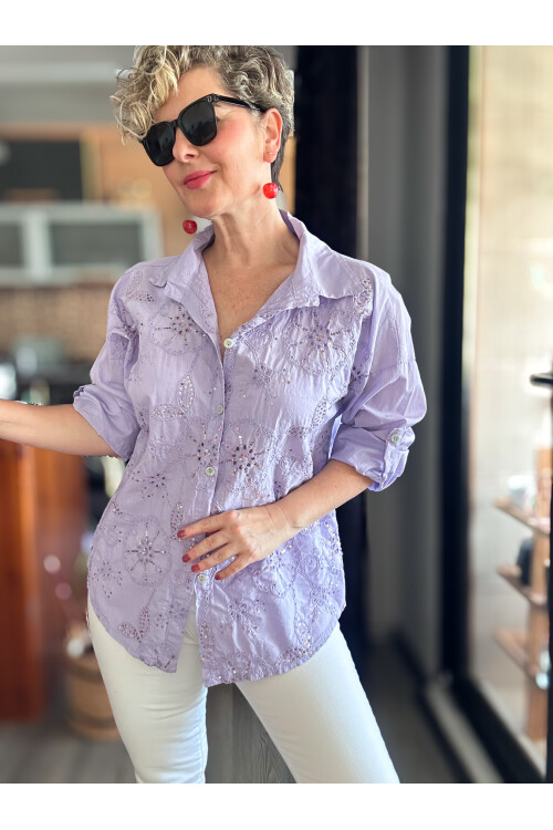 Melly İtalyan Fisto Pul Detay Gömlek Eflatun