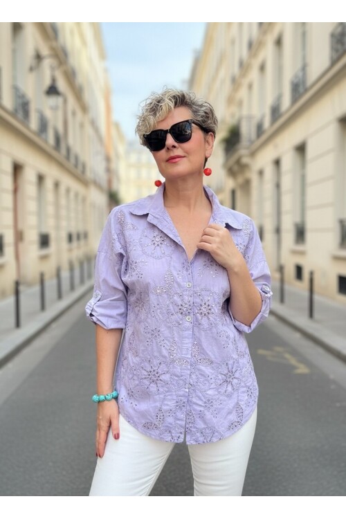 Melly İtalyan Fisto Pul Detay Gömlek Eflatun