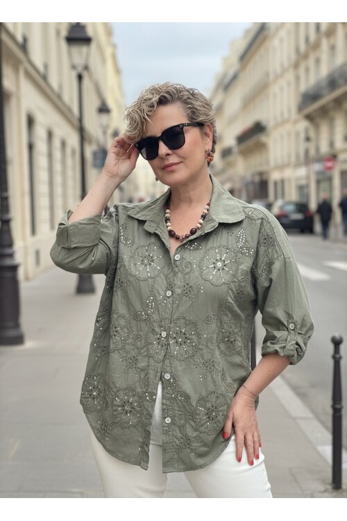 Melly İtalyan Fisto Pul Detay Gömlek Haki